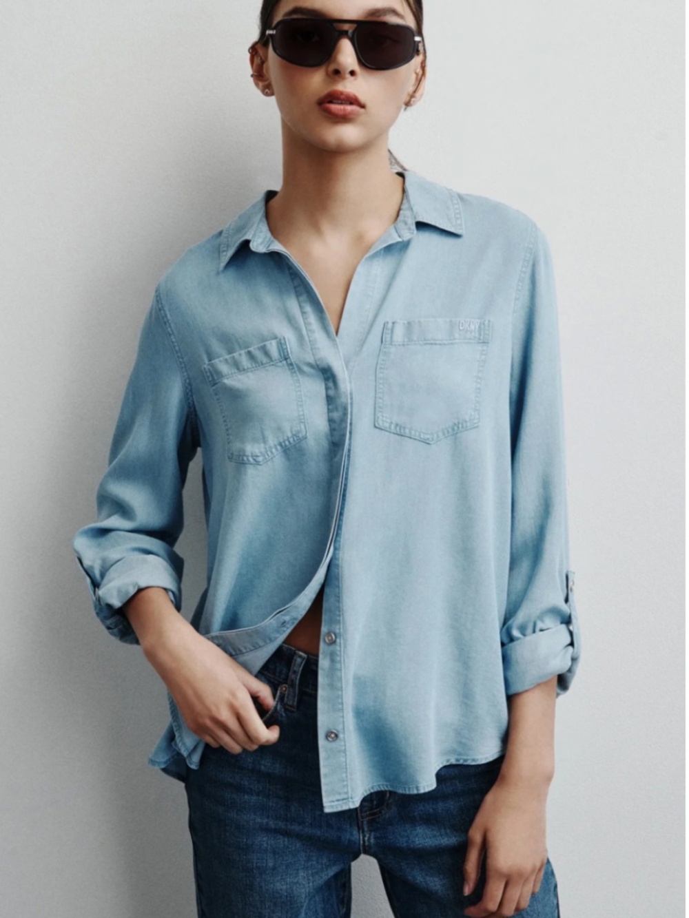 DKNY Light Wash Denim Button-Front Shirt & Pants SET